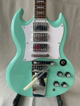High End Custom SG електрическа китара металик зелен хром хардуер махагоново тяло