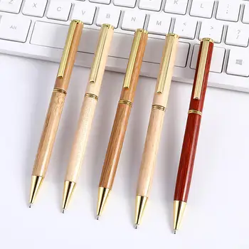 Промоция подарък бамбук писалка високо качество естествен екологичен насипни тънък дървени химикалки с метален клип