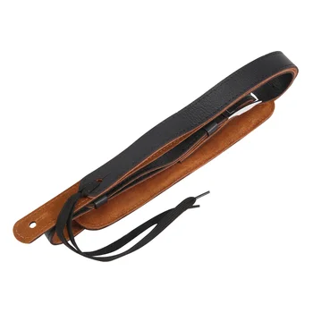 Издръжлива кожа и метална катарама електрическа китара каишка колан рамо подложка регулируема реколта китара презрамки-черен цвят