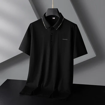 Плюс размер 7XL лято черница коприна голф мъжки поло ризи най-високо качество къс ръкав плътен цвят бизнес случайни парти мъж тениска