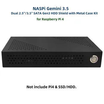 NASPi Gemini 3.5 комплект с PWM вентилатор, безопасно изключване, автоматично включване, RAID функция Поддръжка на двойна 2.5''/3.5'' SATA SSD / HDD за Raspberry Pi 4B