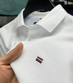 100% памук висок клас поло риза мъжки къс ръкав 2023 нова лятна модна марка бродерия тениска случайни ревера Пол риза Мъже