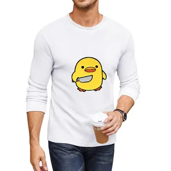 Нов сладък патица с нож патенце мем дълга тениска аниме тениска сладък върховете празни тениски мъжки дрехи