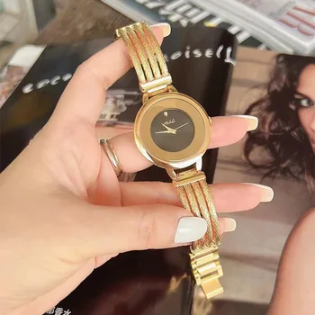 2022 Нов дамски часовник Златен часовник Мода Дамски часовник Ретро британски стил Японско движение Пшеничен ушен ръб Часовник