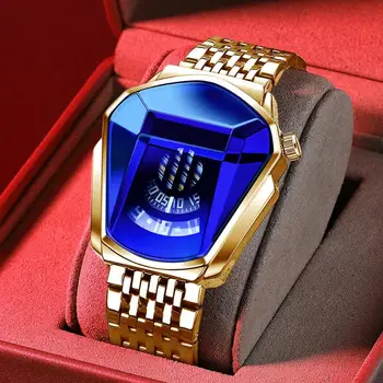 мъжки часовник модерен златен стоманена каишка мъжки кварцов часовник водоустойчив огледало блясък рокля ръчен часовник идеален подарък за рожден ден