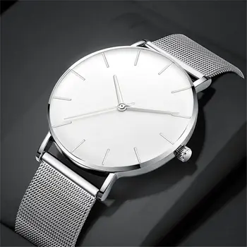Луксозна мода минималистичен мъжки ултра тънки часовници прости мъже бизнес неръждаема стомана окото колан кварцов часовник случайни човек часовник