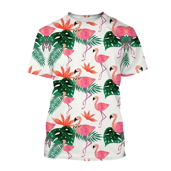 Лятна новост Фламинго Унисекс 3D принт тениска Улична мода Ежедневна тениска Дишаща и удобна мека тениска