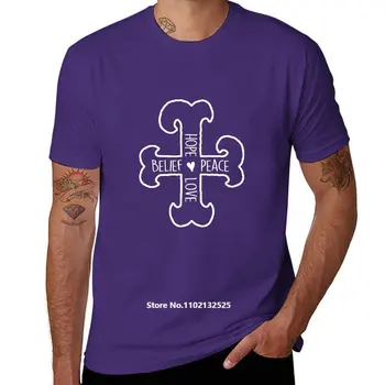 Men Cross T Shirt Printed Hope Peace Belief Love Cotton Short Sleeve TShirts O Neck Hip Hop Casual Streetwear Tops