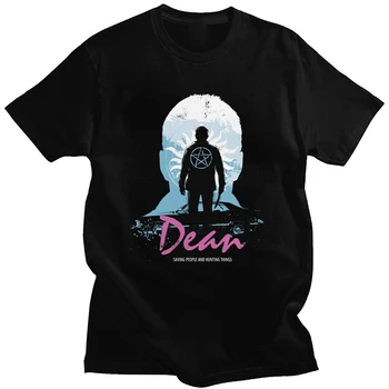 I Hunt Therefore I Am Dean T Shirt Men Cotton T-shirt Short Sleeves Supernatural Winchester Brothers Tees Streetwear Oversize
