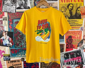 Vintage 1990s Yellow Orlando Florida Born to Rip Alligator Rainforest Cafe Souvenir All Cotton Graphic T-Shirt 90s Kids T-Shirt