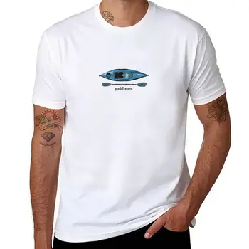 Нов син каяк с илюстрация на гребло и гребло върху текст Тениска kawaii дрехи мъжка тениска графика