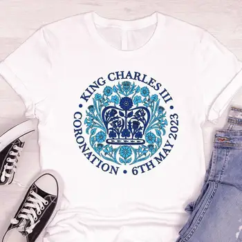 Крал Чарлз III Ден на коронацията на ризата TShirt 6 май 2023 г. Тениска Британска тениска Великобритания Графични тениски Подарък за нейния подарък за него