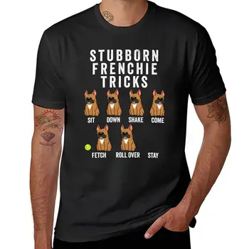 Нов упорит бежов френски булдог трикове смешно куче тениска летни върхове графика тениска Мъжко облекло