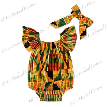 Сладки деца африкански гащеризон дрехи за бебе момиче лято дълъг ръкав гащеризон волан боди гащеризон + главата ръка за малко дете екипировки