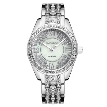 CONTENA Луксозна марка диаманти Сребърни дамски часовници Модни дами Rhinestone гривна Ръчни часовници Женски часовник Relogio Feminino