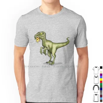 Raptor динозавър яде пица парче тениска 100% памук Deinonychus Velociraptor динозавър пица парче животни зелен грозде