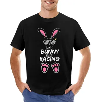 Някои зайче обича състезания Великден зайче слънчеви очила състезател проверка флаг тениска аниме тениска за мъже