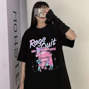 Аниме момиче Kawaii върхове y2k Harajuku Streetwear жени къс ръкав O-образно деколте ежедневни дрехи Tee Punk хип-хоп емо графични тениски