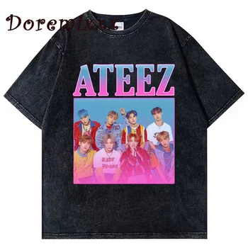 Kpop Измити върхове Корейски ATEEZ печатни тениски Мода Мъже Дамски тениски Извънгабаритни Streetwear Graphic Harajuku момичета облекло